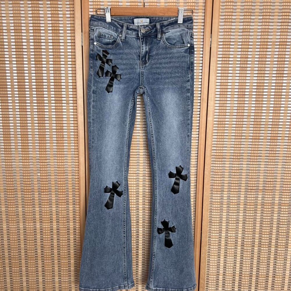 Rare find Austin Landing light wash cross high waist flare jeans size 3